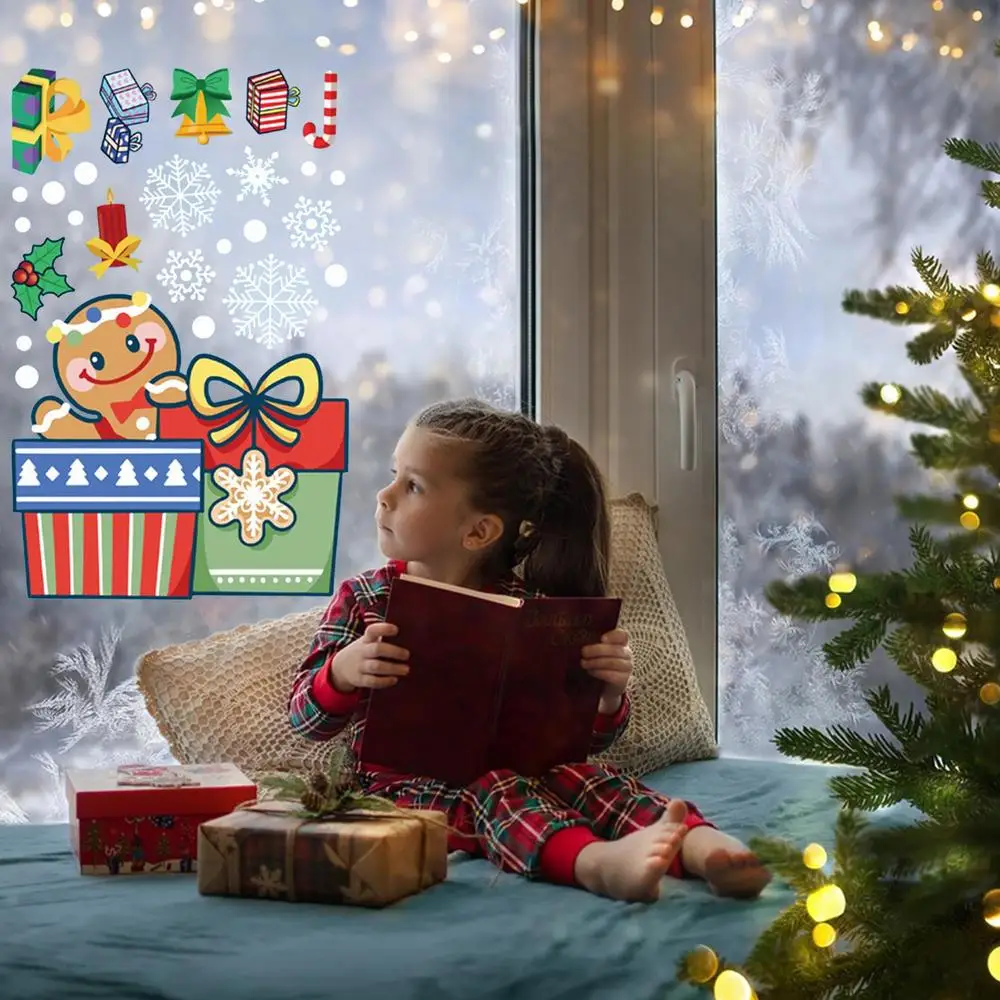 Christmas Window Clings Electrostatic Sticker Decorate Home Kids Room Wall Mirror Sticker Window Glass Door Theme Party Ornament