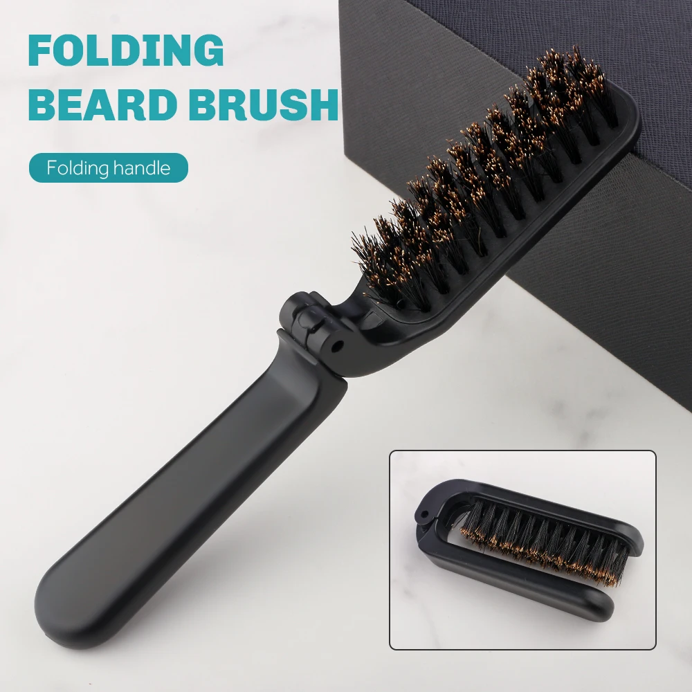 

Men Boar Hair Bristle Beard Mustache Brush Foldable Men's Hair Comb For Beard Shaving Care Anti Static Shaving Tools Beard Brush