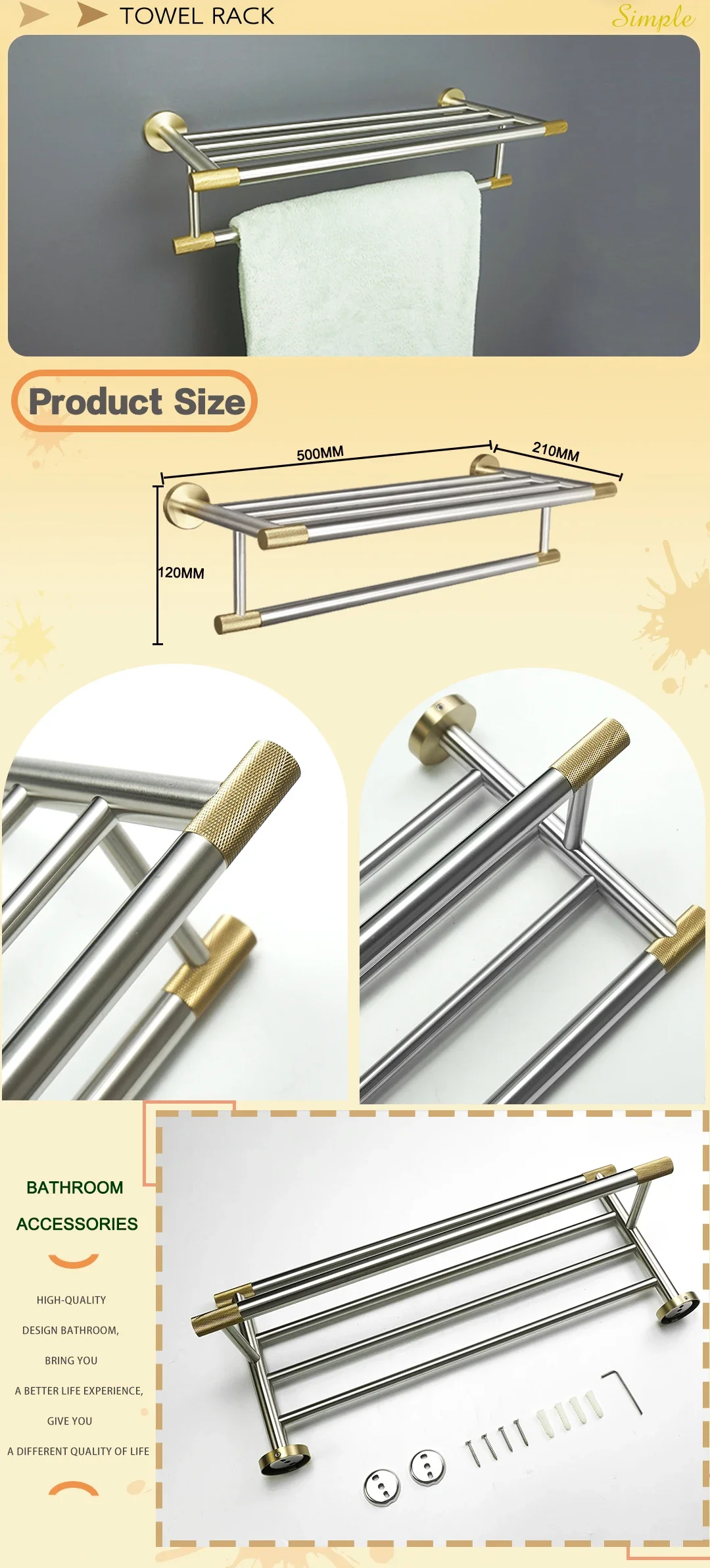 Description Picture 4 of itemBathroom Accessories Sets Robe Hook Towel Rack Ring Towel Bar Toilet Paper Holder Soap Dispenser Toothbrush Cup Toilet Brush