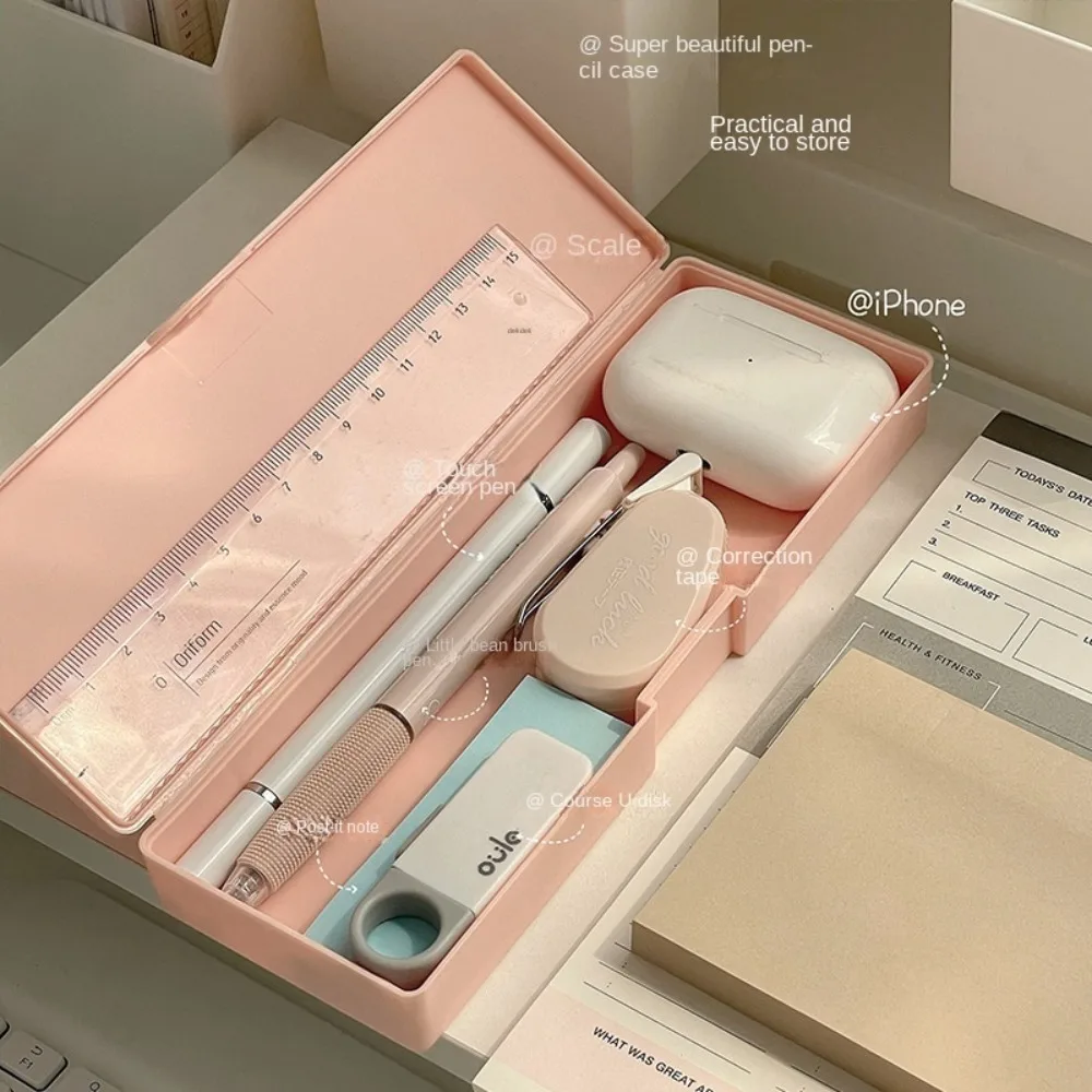 플라스틱 연필 가방 데스크탑 보관함, 문구 용기 펜 케이스, 단색 연필 상자, 학생 연필 가방, 펜 파우치
