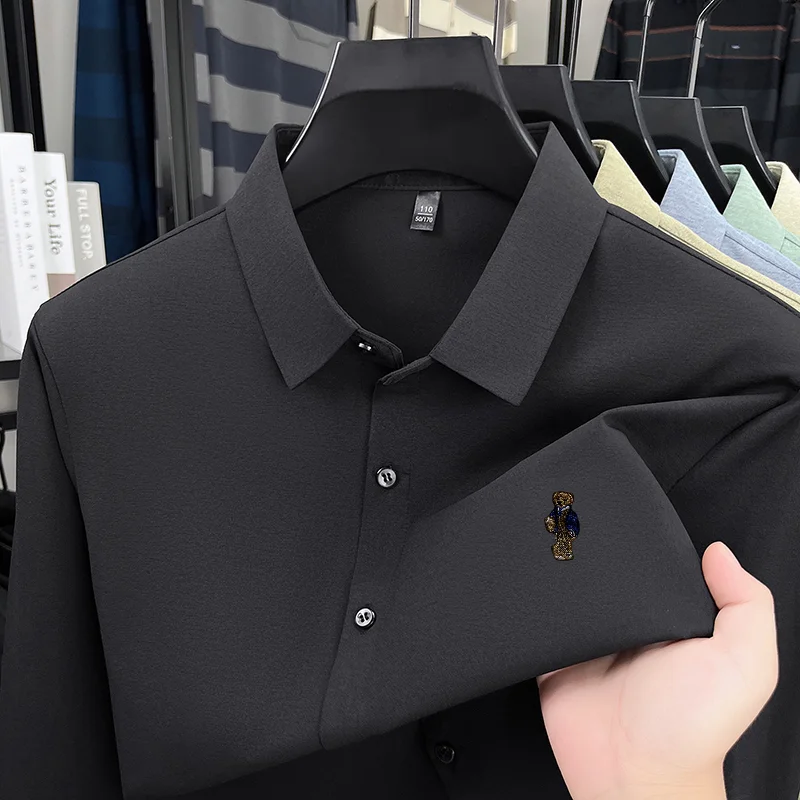 High-End Man Long-Sleeved Shirt Lapel Single-Breasted Bear Embroidery Spring New Shirt Fashion Versatile Leisure Men's Clothing