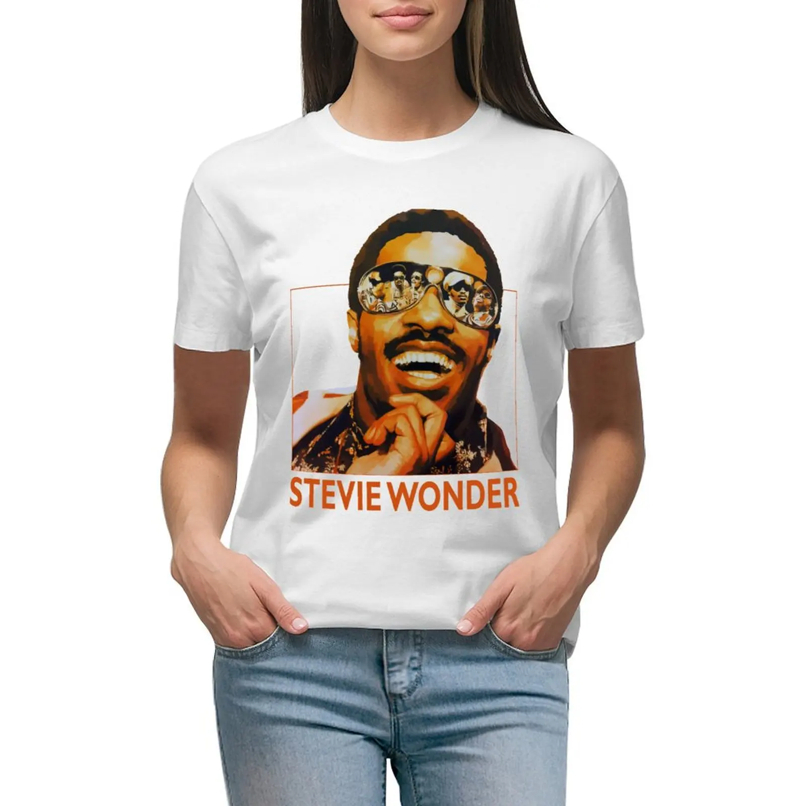 

Stevie Wonder Vintage Throwback Orange White Unisex T-shirt animal print shirt for girls cute tops Women's clothing