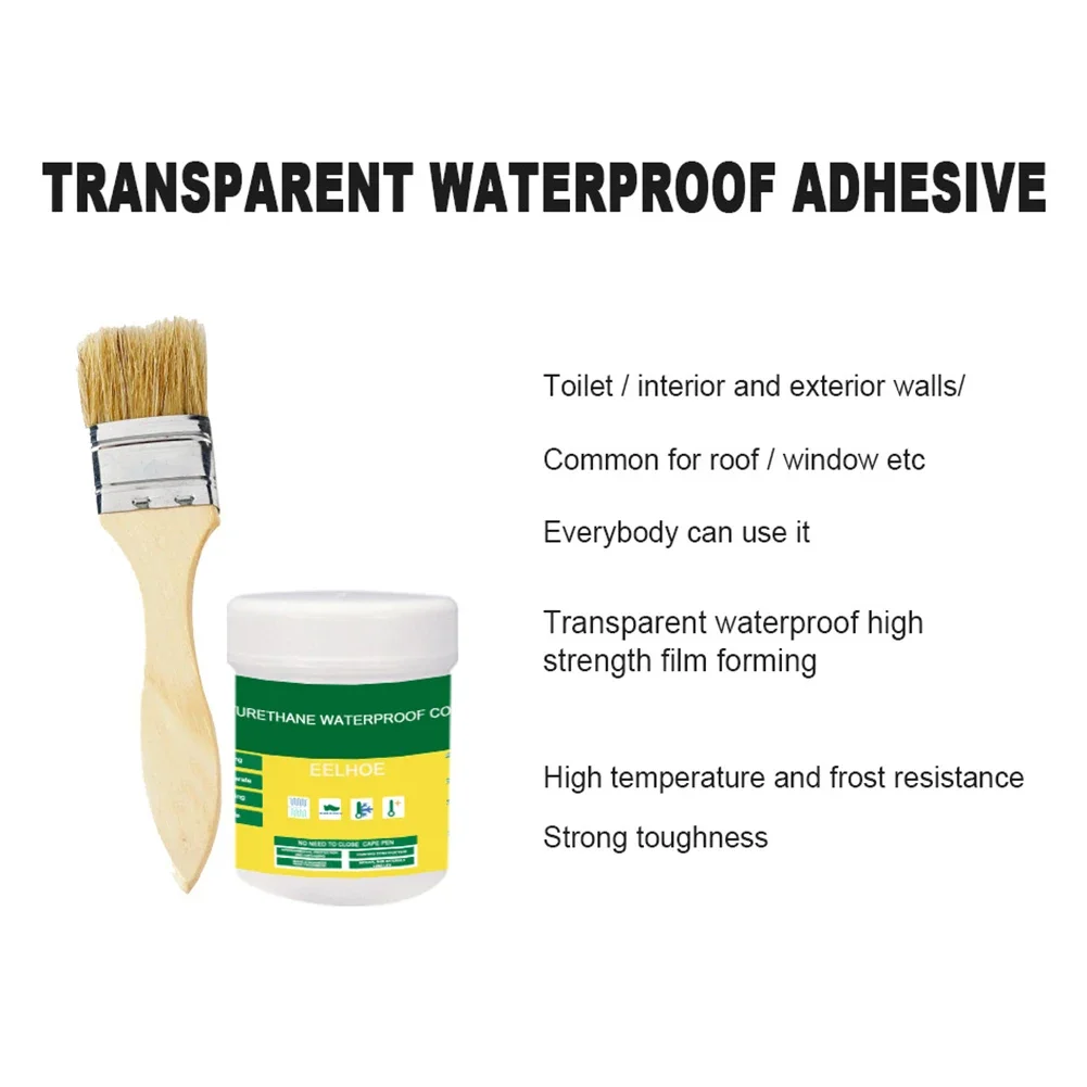 1-5P 30-300g Polyurethane Waterproof Coating Invisible Paste Sealant Glue with Brush Adhesive Repair Glue for Home Roof Bathroom