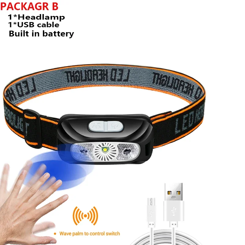 강력한 라이트 헤드램프 휴대용 LED 센서 헤드램프 USB 충전식 헤드 손전등 야외 캠핑 낚시 비상 랜턴
