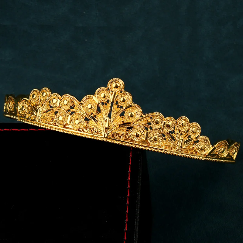 New Arabic Design Bridal Hair Crown Gold Plated Algeria Wedding Hair Accessories Tiaras Para