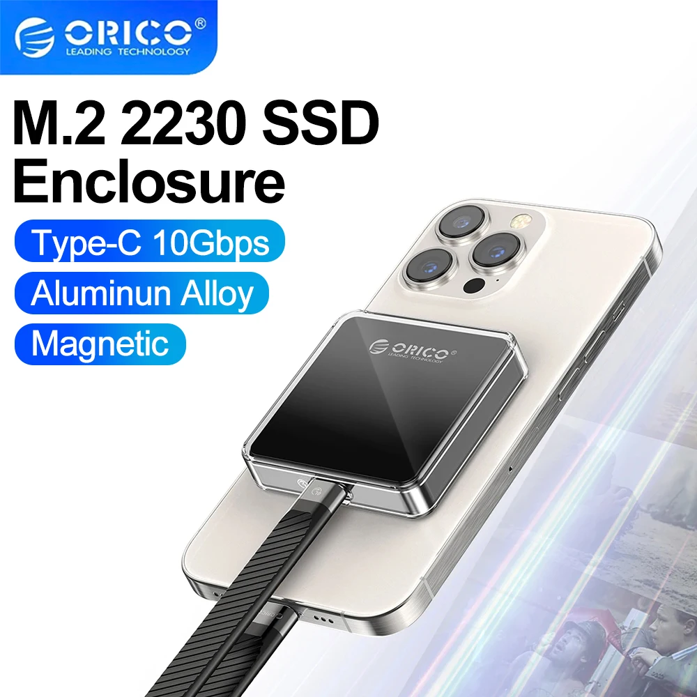 ORICO Magnetic 2230 M.2 NVMe SSD Enclosure USB 3.2 10Gbps M.2 to USB Type C External Adapter for iPhone 15 Pro Max iPad MacBook
