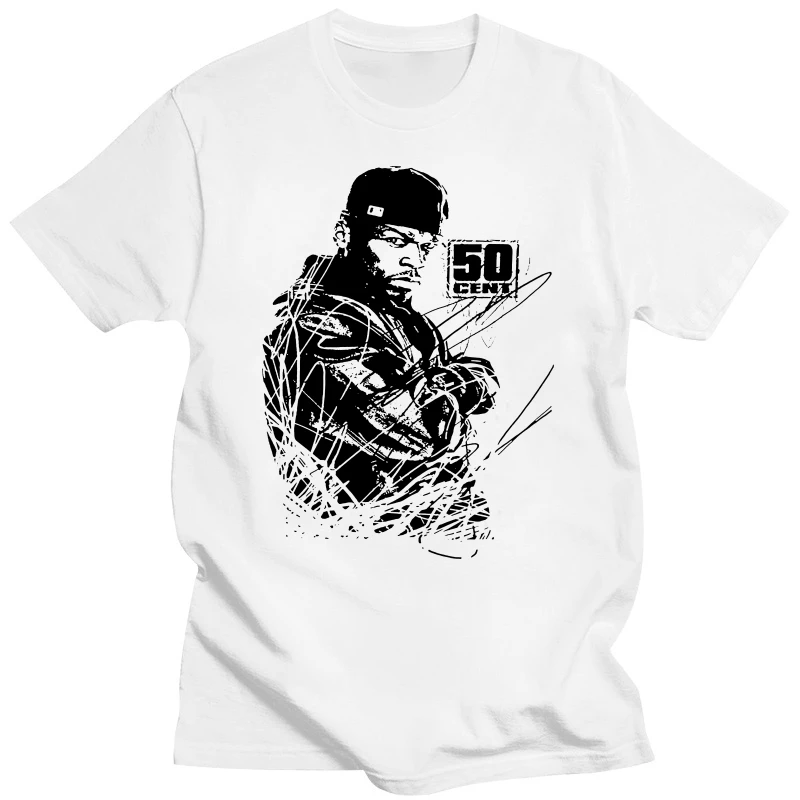 Maglietta Bianca Con Immagine Di Ritratto Di Scarabocchi Da 50 Centesimi Nuova Maglietta Di Abbigliamento Rap Hip Hop Fifty Brand