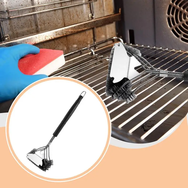 BBQ Grill Brush Stainless Steel Grill Cleaning Brush Ergonomic Safe Accessories For Porcelain Cleaner Outdoor Non-Slip
