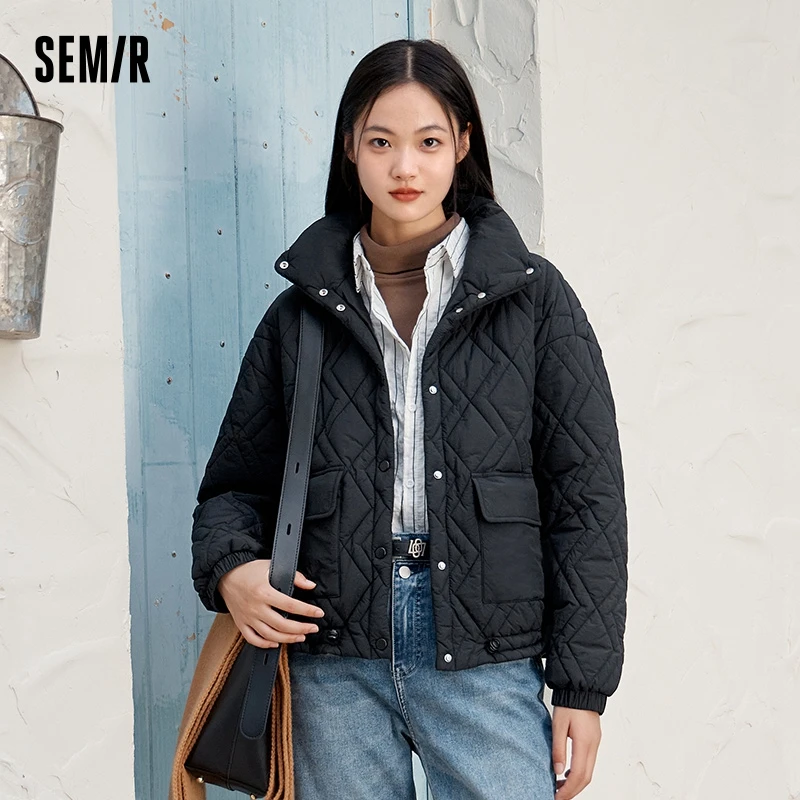 

Semir Cotton Clothes Women Stand Collar Loose 2023 New Winter Textured Diamond Fashion Casual Cotton Jacket