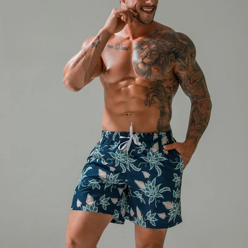 Summer Men's Seaside Vacation Loose Surfing Shorts Oversized Printed Casual Beach Pants Breathable Floral Swimming Pants
