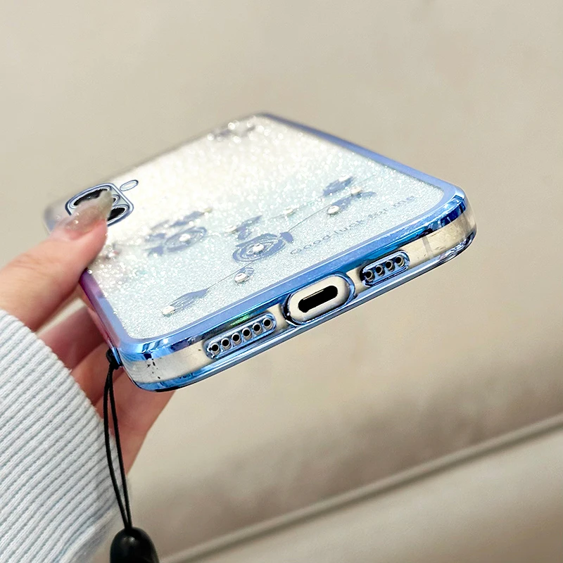 New Fashion Gradient Preserved Flower Lanyard Anti-Drop Shockproof Case