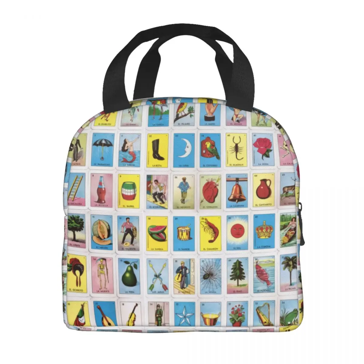 Loteria Card Mexican Bingo Lottery Insulated Lunch Tote Bag for Women Portable Thermal Cooler Food Lunch Box Kids School