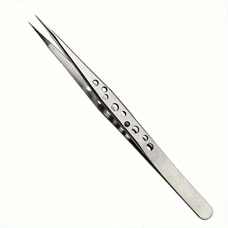 Stainless Steel Precision Perforated Tweezers with Pointed Elbows Frosted and Glossy Nine Hole Tweezers