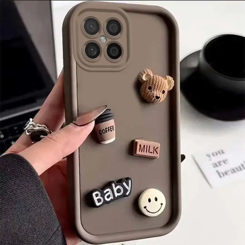 A 71 21S 51 31 Cute 3D Bear Coffee Milk Candy Custodia Per Telefono Liquido Per Samsung Galaxy A71 A51 4G A31 A21S 2019 Cover Posteriore Funda