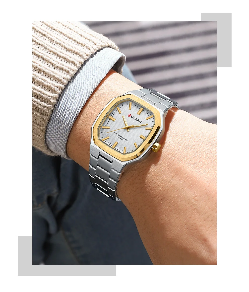 CURREN 8458 Men Quartz Watch Fashion Business Simple Leisure Silvery Stainless Steel Strap Wristwatch 4