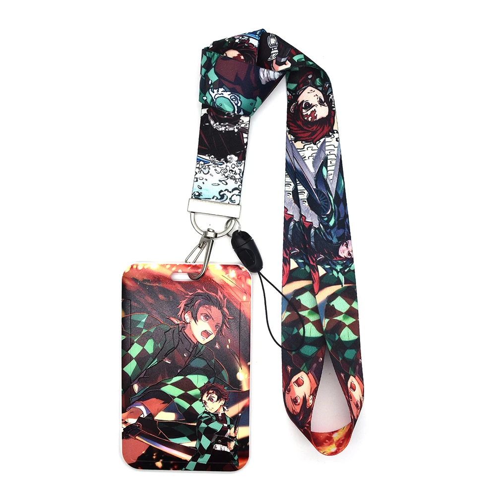 Cartoon Card Set Lanyard Jewelry Boy Rengoku Kyoujurou Agatsuma Zenitsu Kamado Tanjiro Color Relief Neck Strap ABS Card Cover