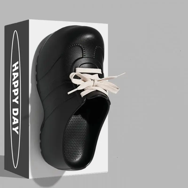 Soft Thick Bottom Lace Up Decoration Clogs Women Summer 2026 Light Weight EVA Mules Slippers Woman's Height Increase Sneakers