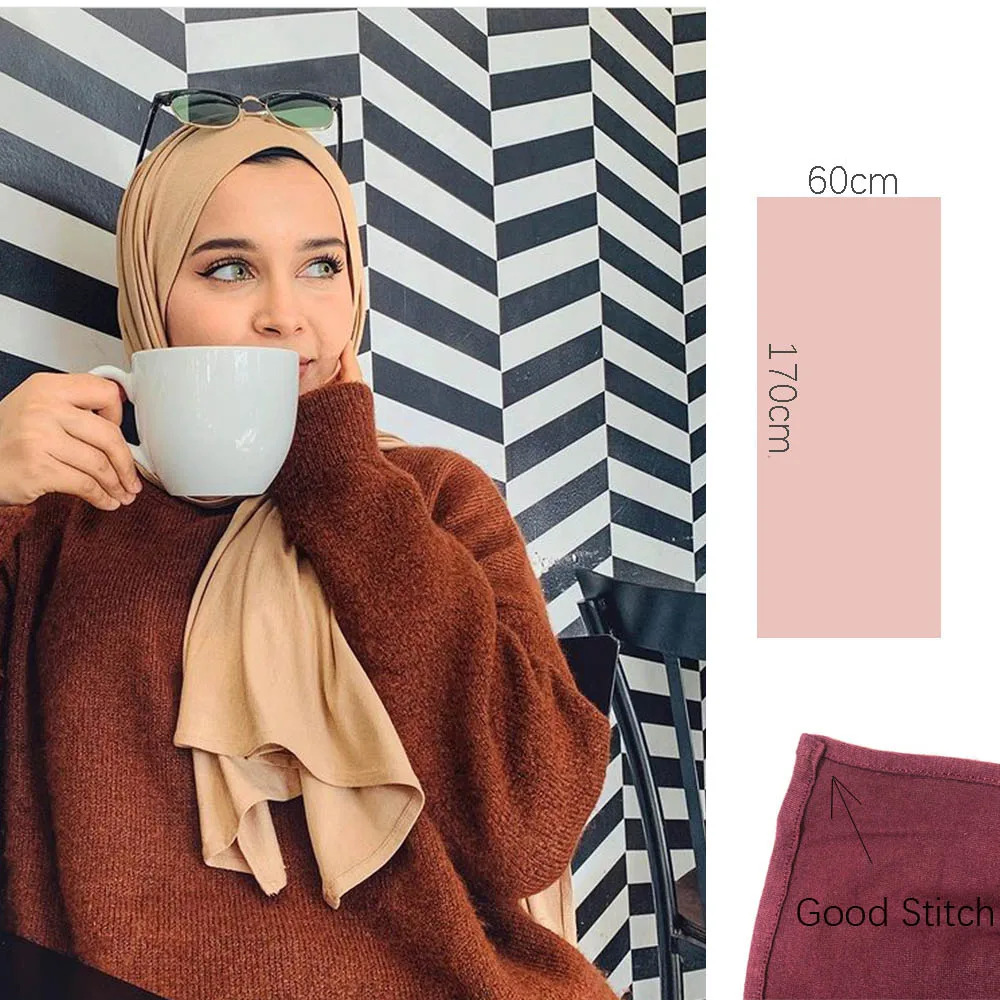 Musilim Women Strechy Jersey Hijab Good Stitch Stretch Jesey HIjabs Scarves Soft Turban Head Wraps HeadScarf 3