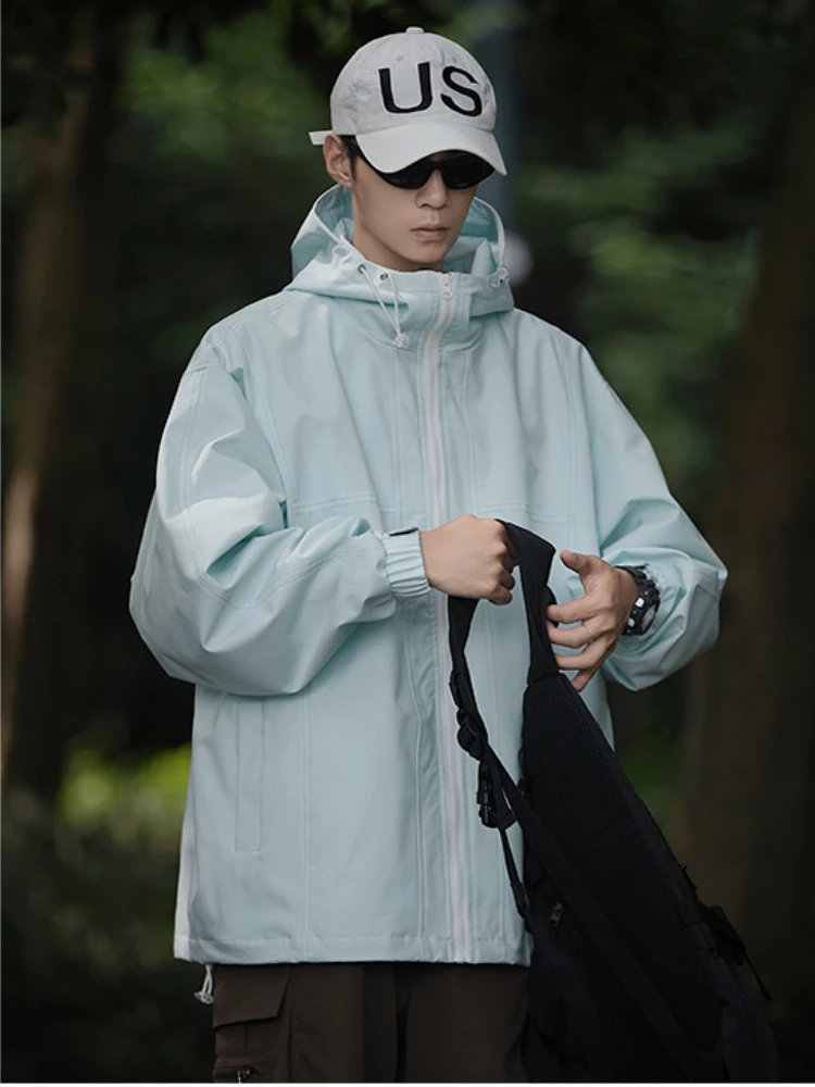 Autumn Men Jacket Hooded Windbreaker Windproof Waterproof Sweatshirt Outdoor Hiking Fishing Coat Couple Outerwear Long Sleeve