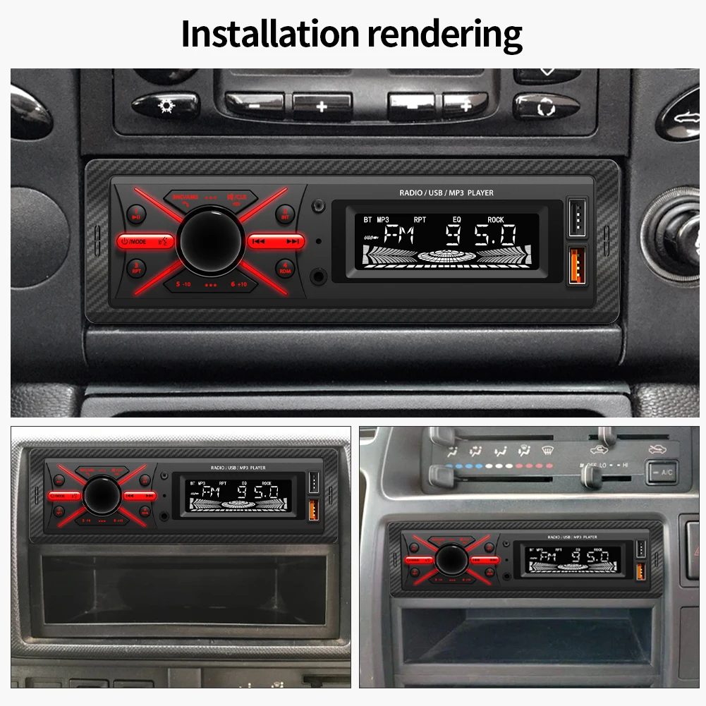Car Radio 1din Stereo Multimedia MP3 Player Digital Bluetooth FM Audio Music Colorful RGB Light With USB In Dash AUX Input - 2