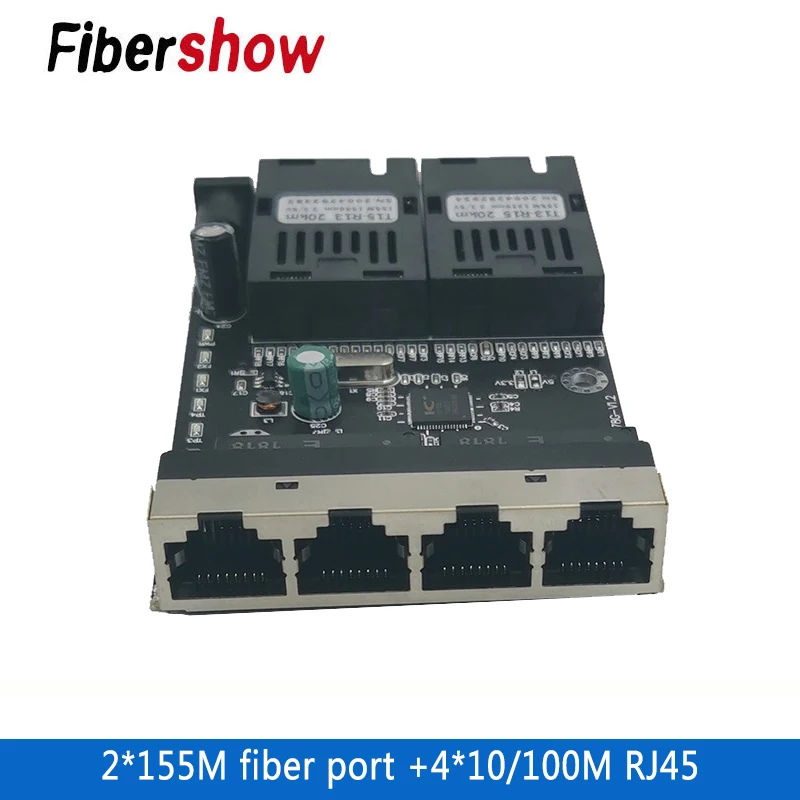 이더넷 섬유 스위치 4 RJ45 2 SC 광 미디어 컨버터, 단일 모드 섬유 포트 PCB 10/100M 2F4E