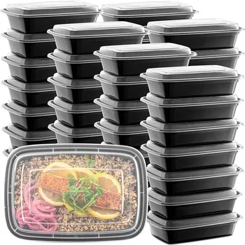 Paquet de 15 conteneurs de préparation de repas conteneurs de stockage des aliments sûrs au micro-ondes avec couvercles boîte à déjeuner Bento en plastique empilable jetable 1