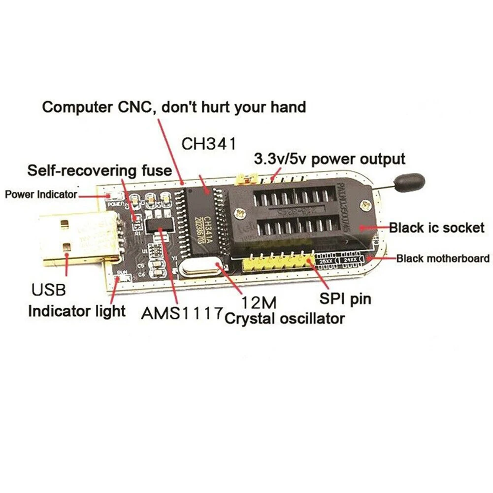 

CH341A 24 25 Series Flash BIOS USB Programmer Module + SOIC8 Test Clip SOIC8 SOP8 Flash Chip Programmer