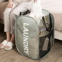 Portable Mesh Pop Up Laundry Hamper Wide Opening Breathable Collapsible Space-Saving Laundry Basket Dorm Travel Bathroom Items 5