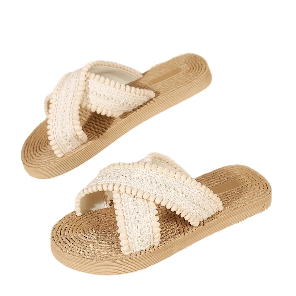 Fashion Home Indoor Slippers Open Toe Mixed Colors Women Beach Linen Shoes Summer Comfortable Flat Slippers Slides Zapatos — view 5