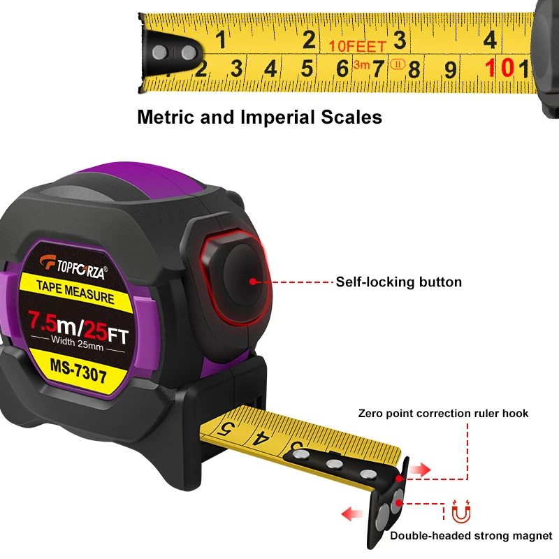 25FT Retractable Tape Double-sided Scale High Precision Flexible Measuring  Tape