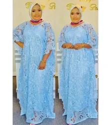 New Style Classic African Women Dashiki Guipure Cord Lace Abaya Stylish Water-Soluble Loose Long Dress + Inside Skirt Free Size
