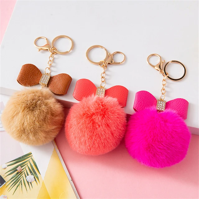Pompom Ball Key Chains Rabbit  Fur Ball Keychain Accessories - Pom  Keychains Fur - Aliexpress