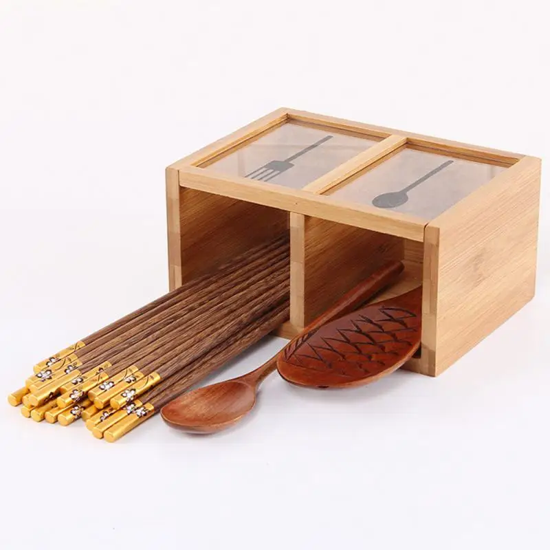 Cutlery Storage Box Minimalist Tableware Storage Holder Box Household Multi-functional Large Capacity Bamboo Utensil Organizer 3