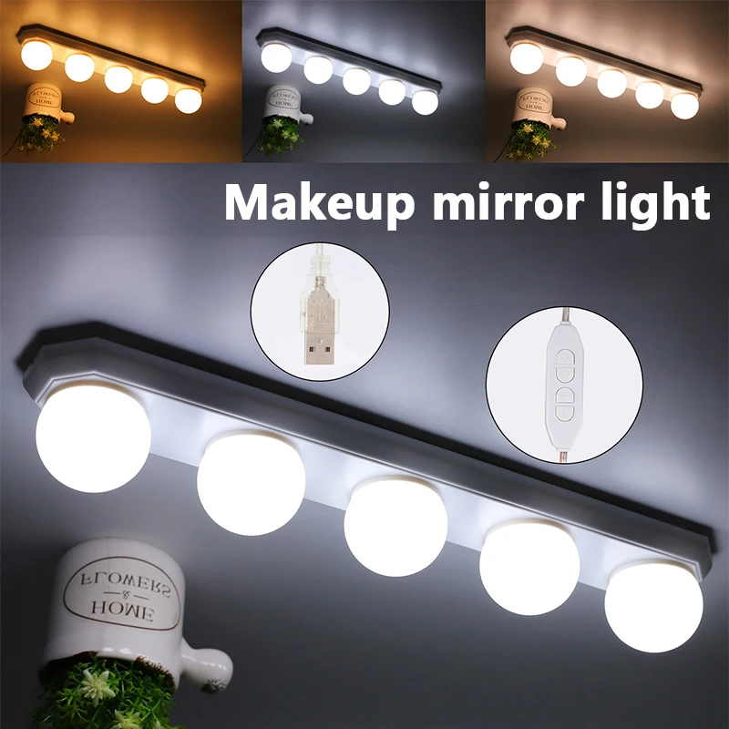 LED Lights Kit for Makeup Vanity Mirror,5 Dimmable Bulbs,3 Colors,USB Powered,Semi Flush Mount Makeup Light for Powder Room