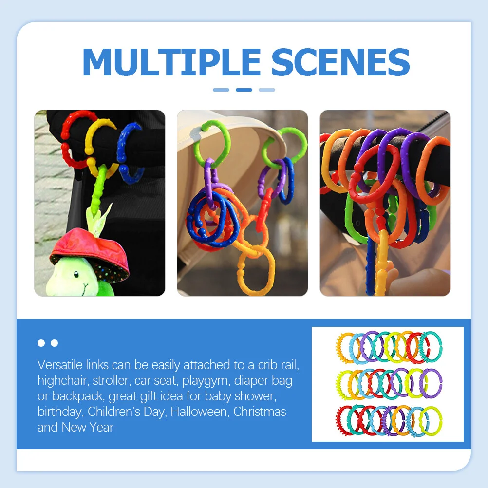 24pcs Baby Crib Connecting Ring Toys Stroller Hanging Ring Attach Toys Crib Toys Baby Rings Baby Links 4