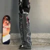Embroidered oversized dark dragon pattern jeans, retro Harajuku denim trousers, street rock high-waisted wide-leg loose pants 3