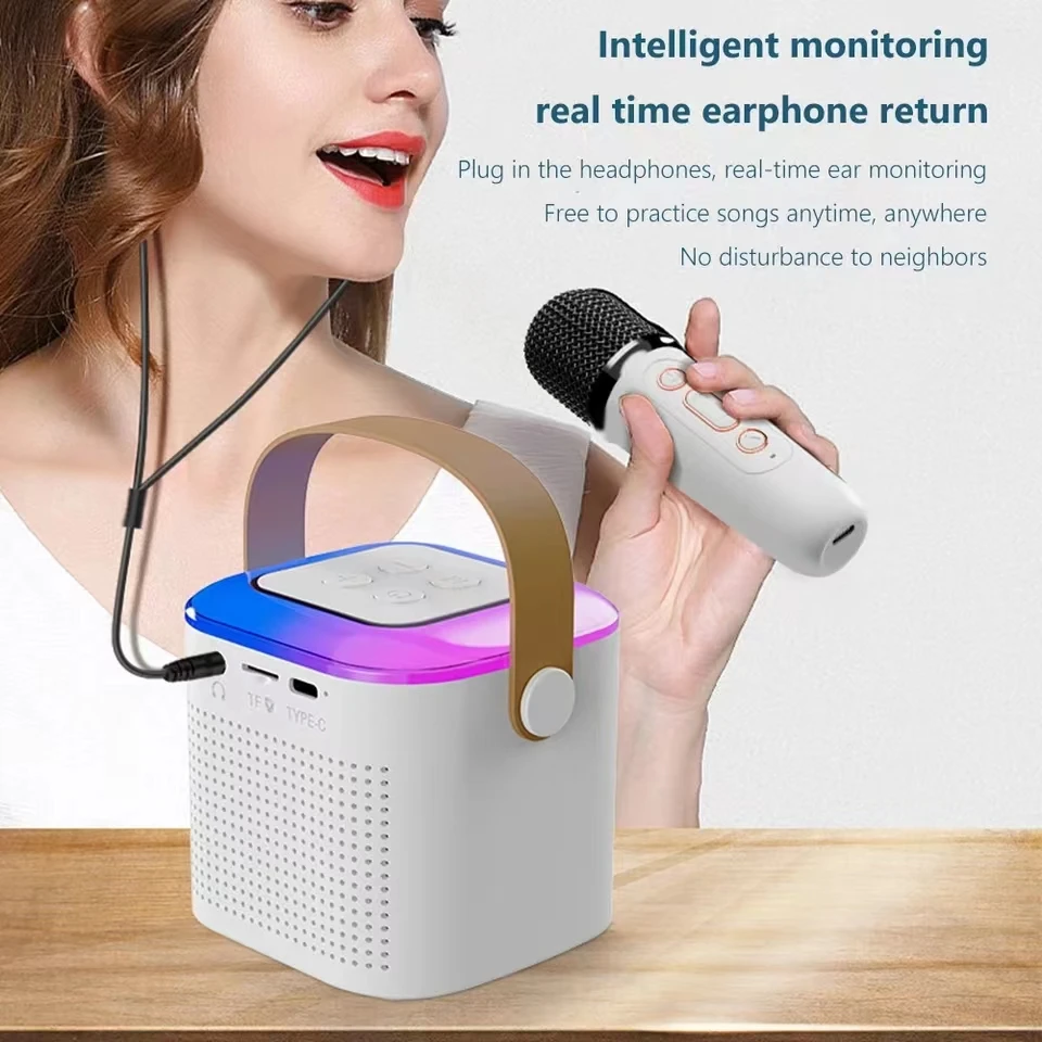 Karaoke Speaker New Mic Karaoke Machine for Adults and Kid Subwoofer Portable Bluetooth Speaker System with 1-2 Wireless Microphone Music Player