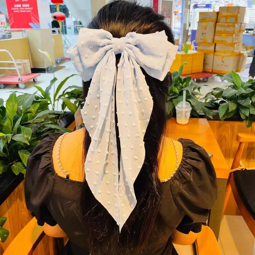 

Chiffon Bow Hair Clip Elegant Women's Fashion Long Simple Solid Color Satin Hair Clip Retro Headband Girl Hair Accessories