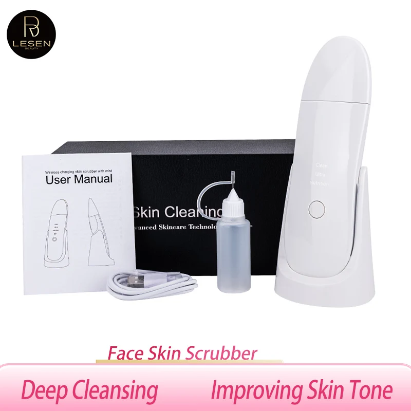Ultrasonic Skin Scrubber Scrubber Deep Vibrate Facial Cleaner Shovel Face Peeling Black Head Remover Facial MassagerEMS