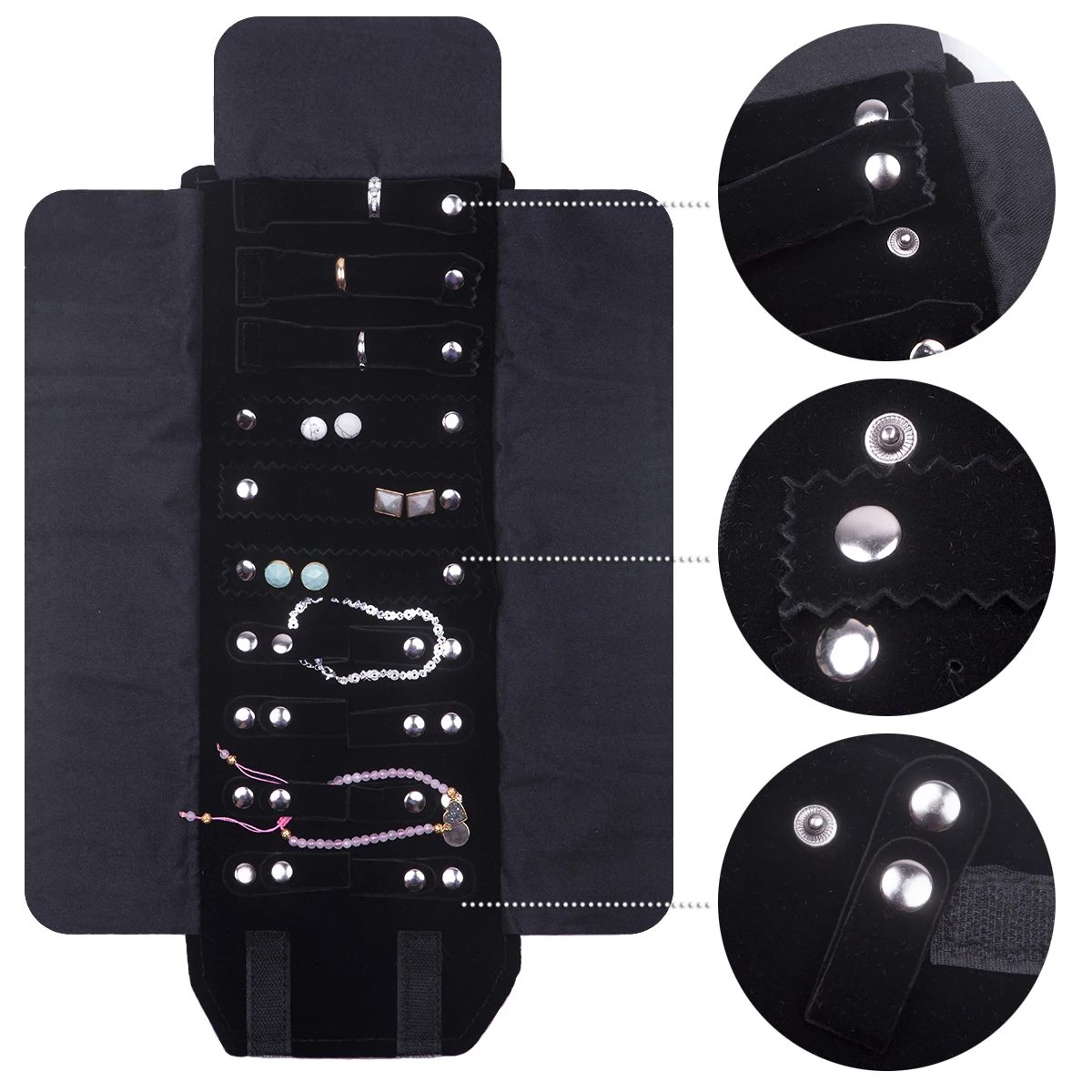 Portable Travel Jewelry Organizer Roll Foldable Flannel High Capacity For Journey-Rings Necklaces Jewerly Storage Bag