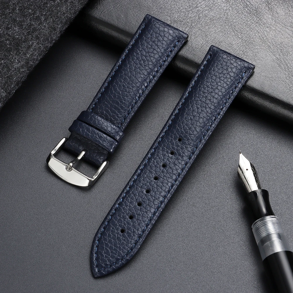 Elegant Lychee Pattern Leather Watch Band - Versatile Sizes