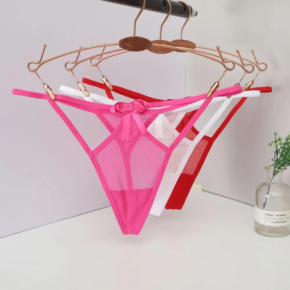

Sexy Underwear Thin Belt Bandage Bow Cotton Crotch Women Thong Lingeries Lace Briefs Mesh Panties