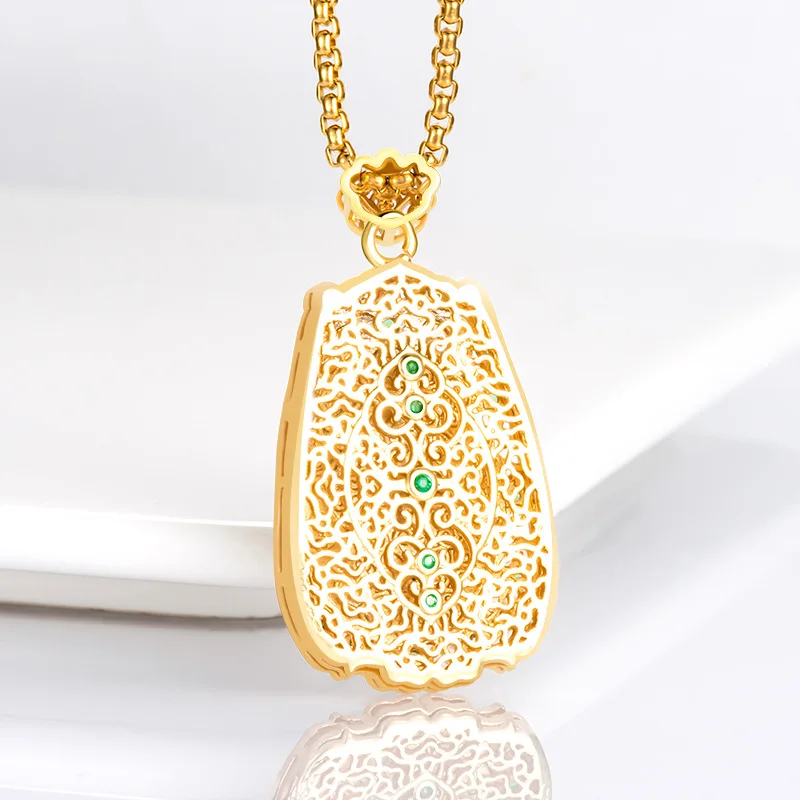 Natural A-grade Jade Blue Water Ruyi Copper Plated Gold Inlaid Ice Jadeite Pendant Women's Gifts Charms Jewelry Drop Shipping