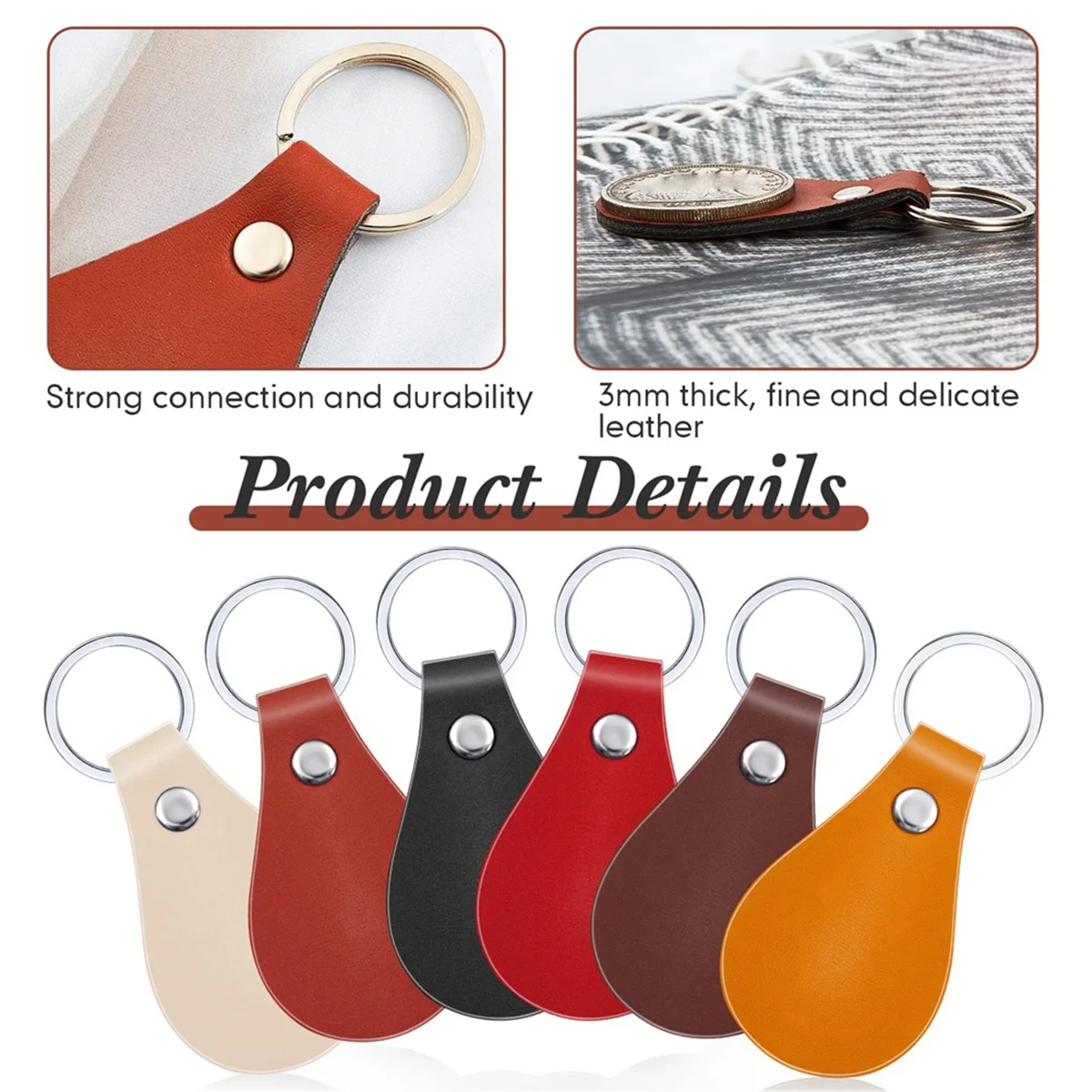 60 Pcs Pu Leather Key Fob Kit Leather Key Fobs Blanks with Rivets and Key Rings Leather Keychain for DIY Laser Engraving 6
