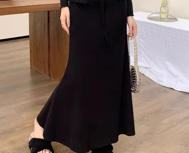 Korean Style Maternity Knitting Dress High Waist Drawstring Fashion Pregnant Woman Fishtail Skirt Slim Pregnancy Maxi Skirt 88cm