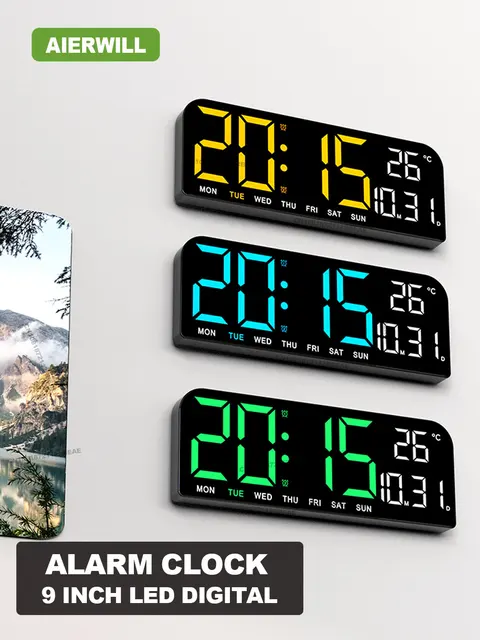 9.0inch Large Digital Wall Clock Temperature and Date Week Display Night Mode Table Alarm Clock 12/24H Electronic LED Clock 1