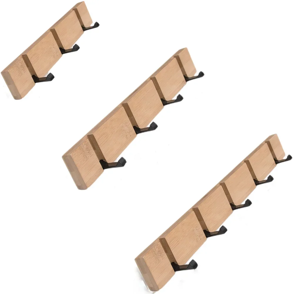 Creative Wall Hat Clothes Adhesive Solid Wood Wall Hangers Folding Coat Hook Wooden Living Room Kitchen Toilet Bamboo Rack