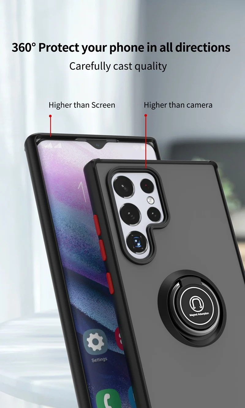 KEYSION mat etui til Samsung S22 Ultra 5G S22+ S20 Plus S10 S9 Transparent ringstander Stødsikkert telefoncover til Galax_voghion.com