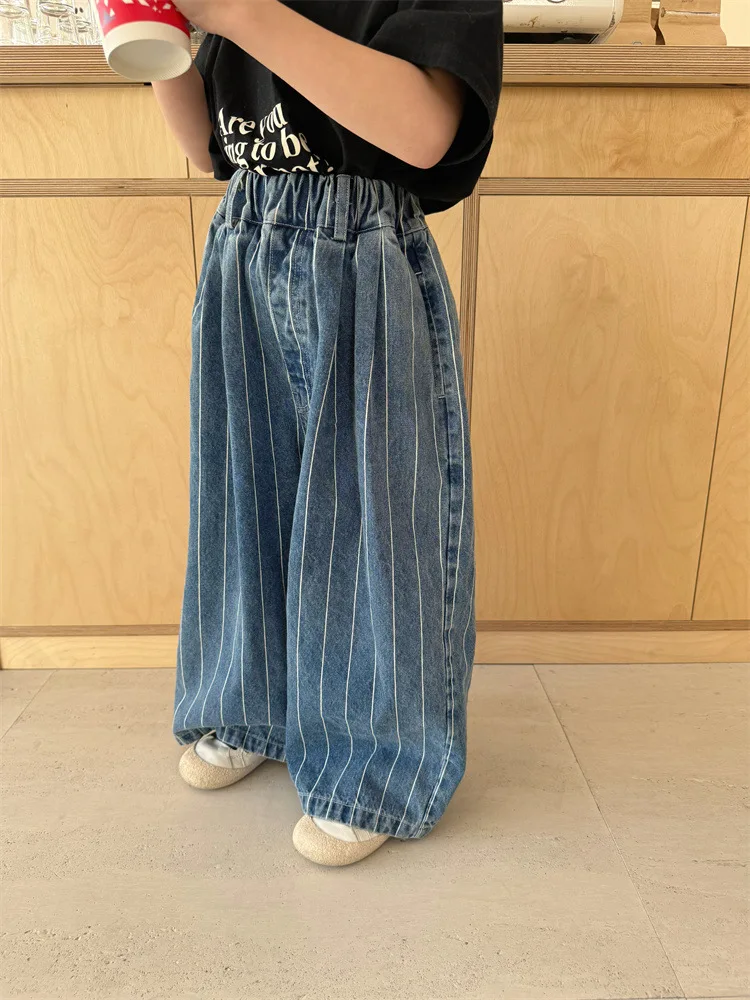2025 Spring New Children Striped Denim Trousers Baby Boys Casual Pants Toddler Girls Wide Leg Pants Kids Fashion Loose Jeans 5 2025 Spring New Children Striped Denim Trousers Baby Boys Casual Pants Toddler Girls Wide Leg Pants Kids Fashion Loose Jeans - Image 5