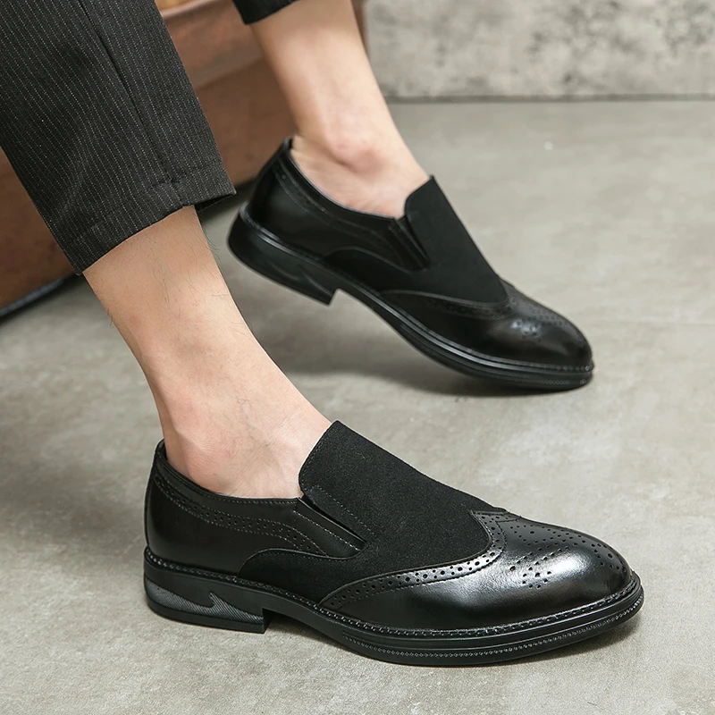 Sneakers Men Shoes Casual Loafers Solid Color Shoes Plus Size Flats Leather Shoes Men's Black Oxford Shoes Trendy Platform Shoes 4